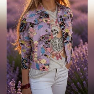 Vintage‎ Y2K Boston Proper Floral Purple Boho Jean jacket -- S